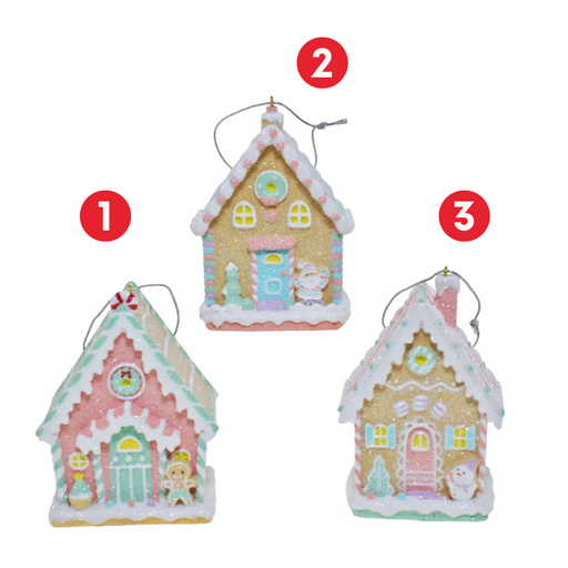 Ronis Hang Gingerbread House Ornament 3 Asstd