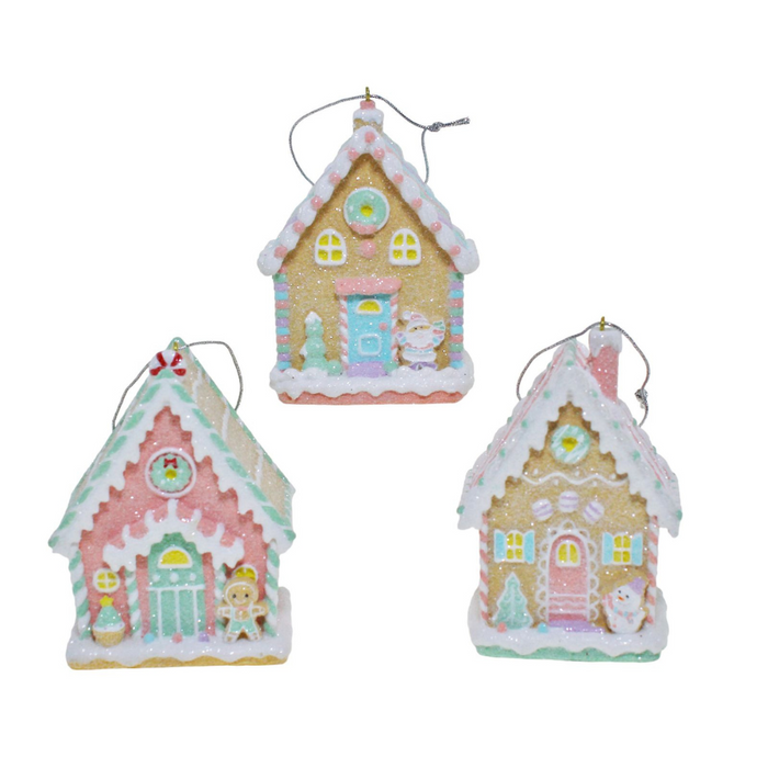 Ronis Hang Gingerbread House Ornament 3 Asstd