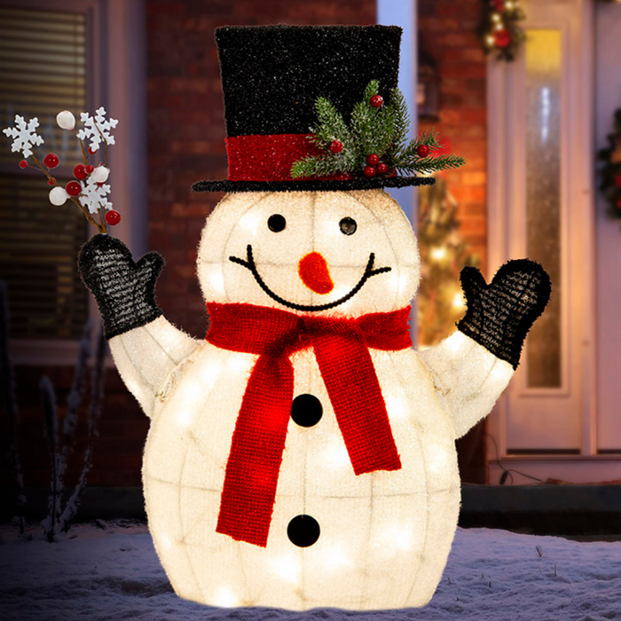 Ronis LED Tinsel Snowman With Top Hat 55cm