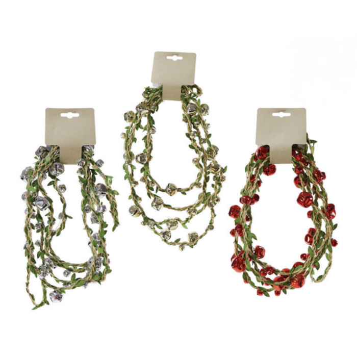 Ronis Leafy Jingle Bells Garland 2.5m 3 Asstd