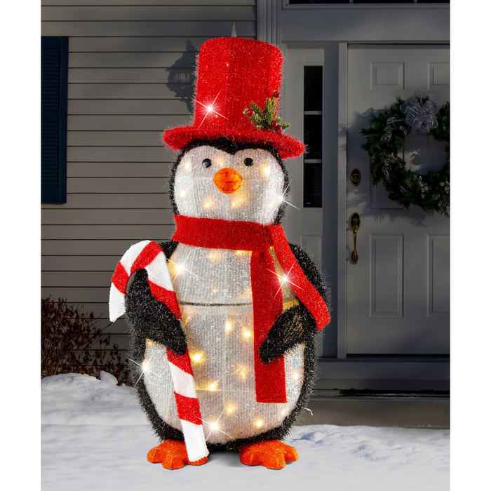 Ronis Led Tinsel Penguin With Top Hat 82cm