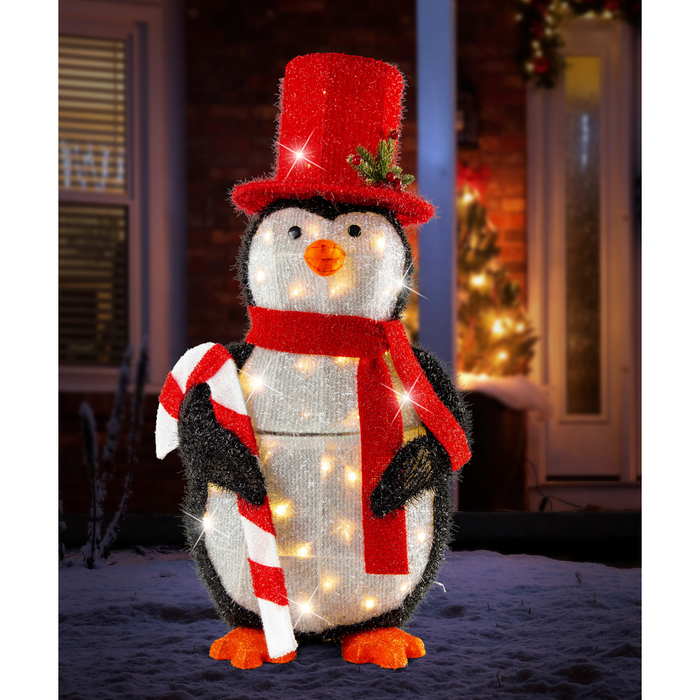 Ronis Led Tinsel Penguin With Top Hat 82cm