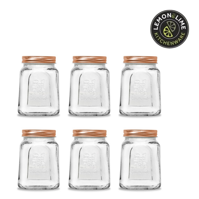 Ronis Lemon and Lim Modena Glass Jar Square Rose Gold Lid 475pk 6pk