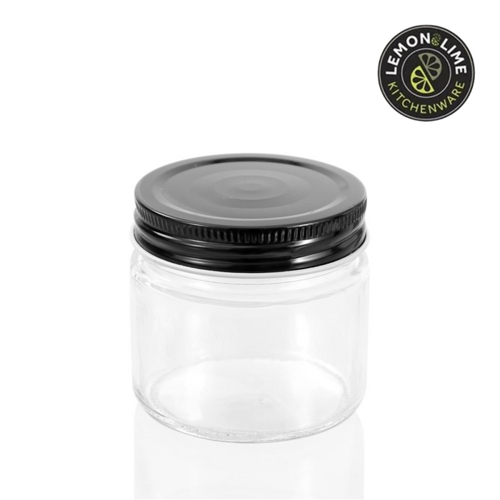 Ronis Lemon and Lime Capri Glass Preserve Jar Black Lid 200ml 6pk