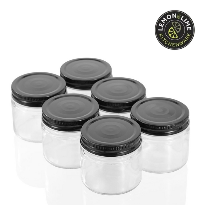 Ronis Lemon and Lime Capri Glass Preserve Jar Black Lid 200ml 6pk