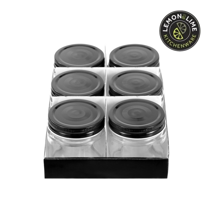 Ronis Lemon and Lime Capri Glass Preserve Jar Black Lid 200ml 6pk