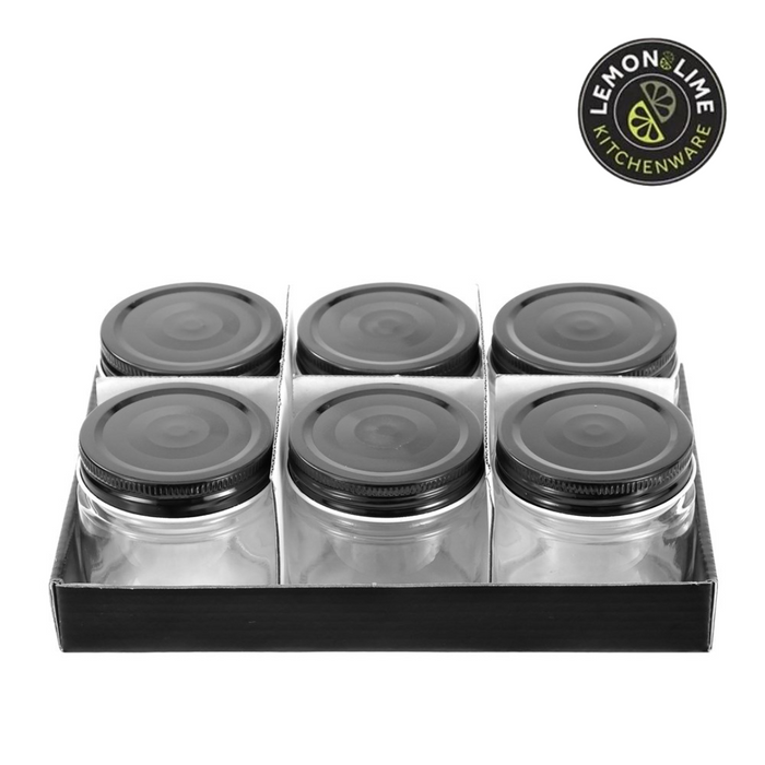 Ronis Lemon and Lime Capri Glass Preserve Jar Black Lid 200ml 6pk