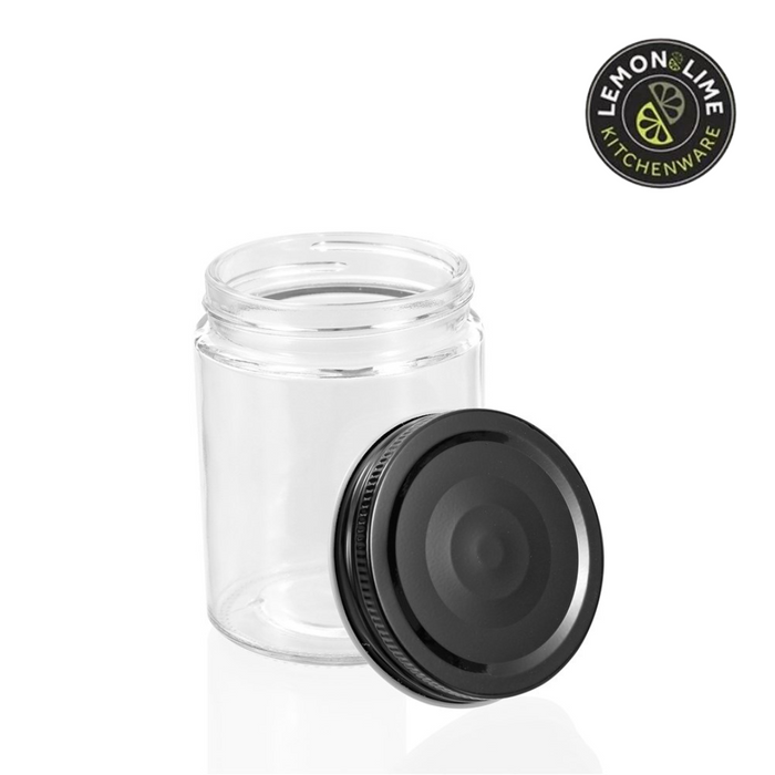 Ronis Lemon and Lime Capri Glass Preserve Jar Black Lid 300ml 6pk