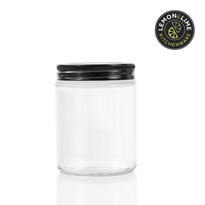 Ronis Lemon and Lime Capri Glass Preserve Jar Black Lid 300ml 6pk