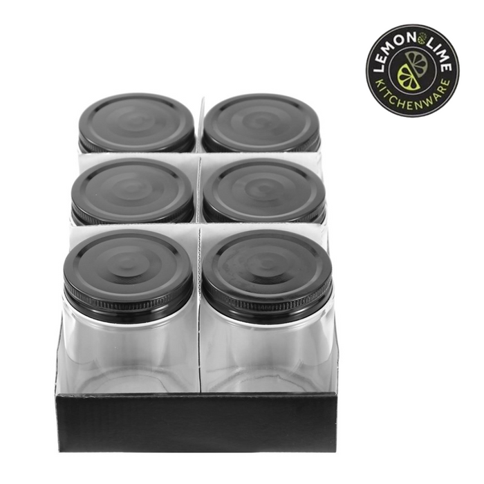 Ronis Lemon and Lime Capri Glass Preserve Jar Black Lid 300ml 6pk