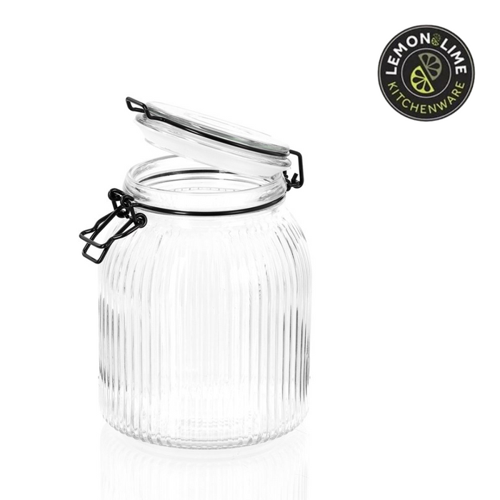 Ronis Lemon and Lime Fido Stripe Clip Jar 1.4L 12.5x12.5x17.5cm