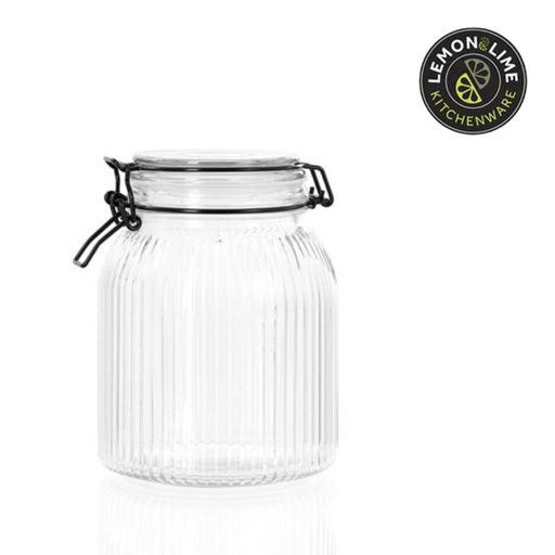 Ronis Lemon and Lime Fido Stripe Clip Jar 1.4L 12.5x12.5x17.5cm