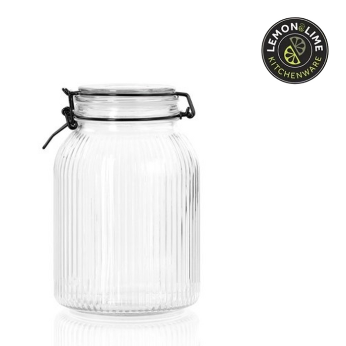 Ronis Lemon and Lime Fido Stripe Clip Jar 1.9L 13.5x13.5x20.5cm