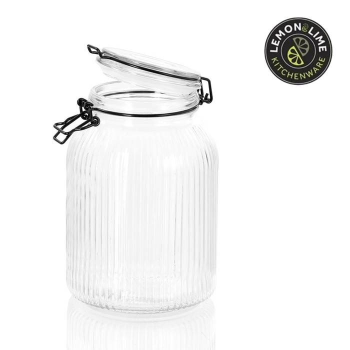 Ronis Lemon and Lime Fido Stripe Clip Jar 1.9L 13.5x13.5x20.5cm