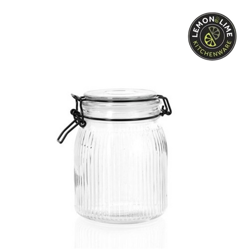 Ronis Lemon and Lime Fido Stripe Clip Jar 1L 11x11x15.5cm