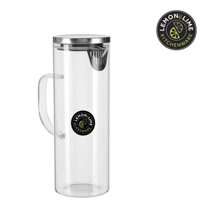 Ronis Lemon and Lime Glass Water Jug with Stainless Steel Lid 1.8L