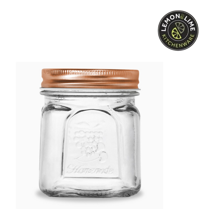 Ronis Lemon and Lime Modena Glass Jar Square Rose Gold Lid 225ml 6pk