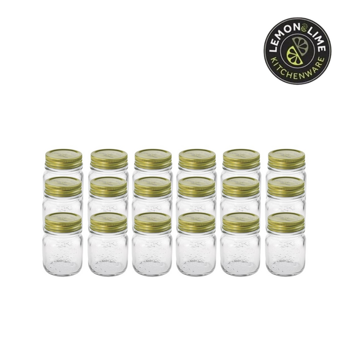 Ronis Lemon and Lime Roma Glass Conserve Jars Gold Lids 6x6x8cm 200ml 18pk