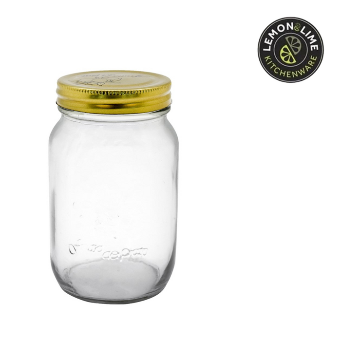 Ronis Lemon and Lime Roma Glass Conserve Jars Gold Lids 8.5x8.5x13cm 550ml 8pk