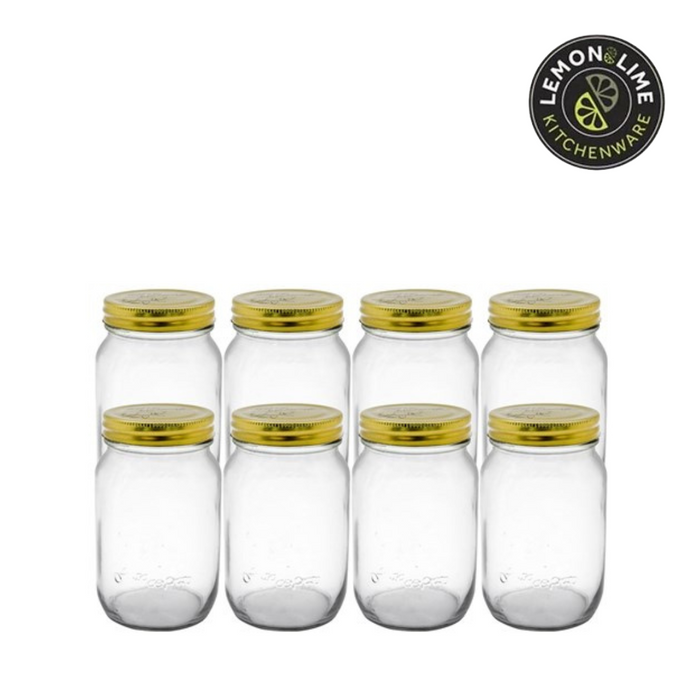 Ronis Lemon and Lime Roma Glass Conserve Jars Gold Lids 8.5x8.5x13cm 550ml 8pk