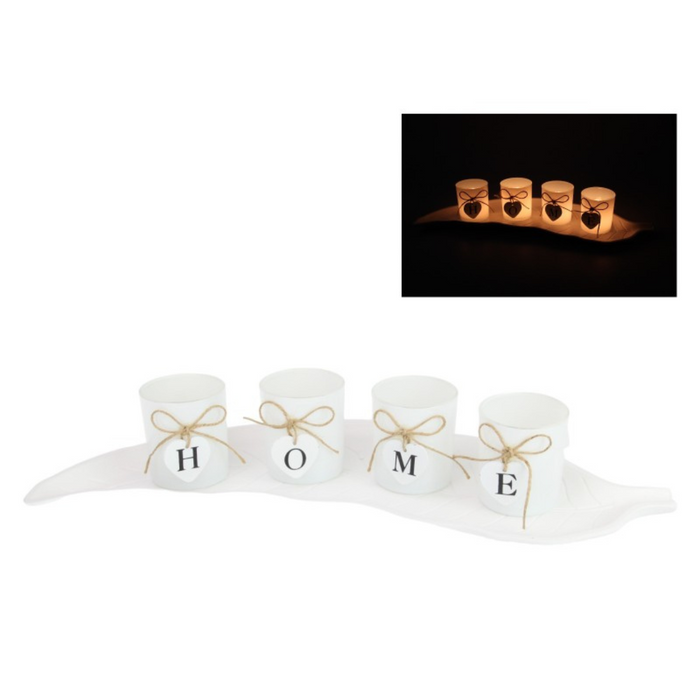 Ronis MDF Leaf Tray with Home Motif Candles 50cm