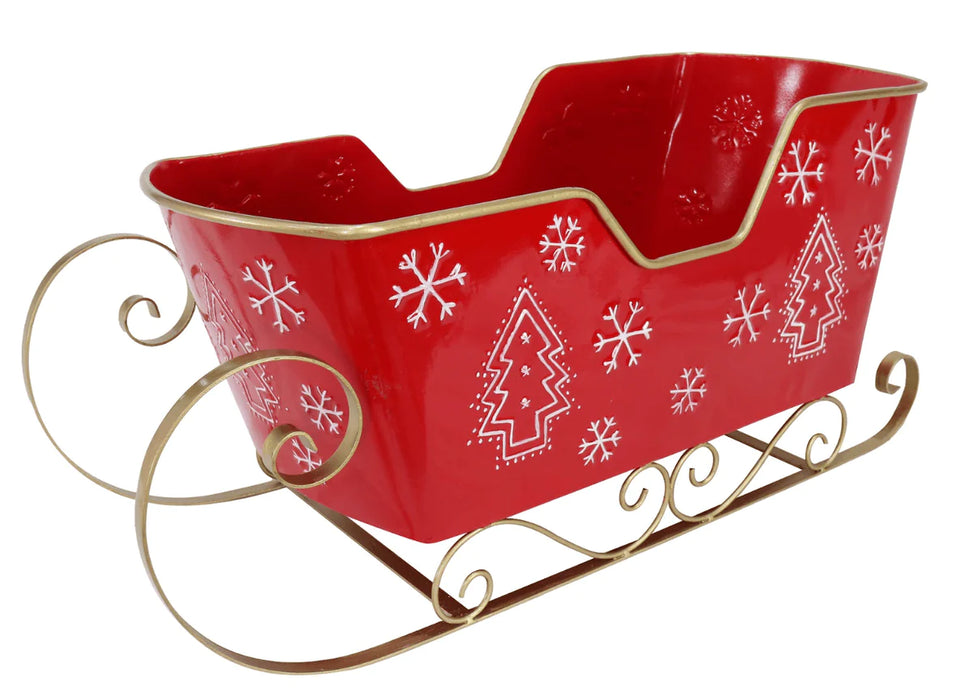 Metal Red Sleigh Embossed 76Cm