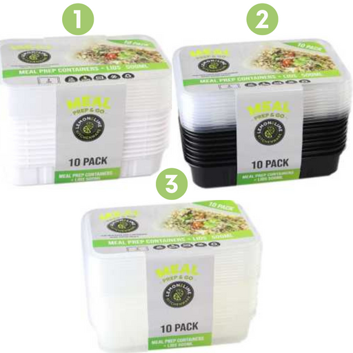 Ronis Meal Prep Containers Rectangle 500ml 10pk 3 Asstd