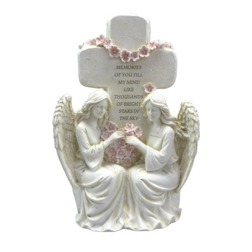 Ronis Memorial Angel On Cross With Flowers 22cm