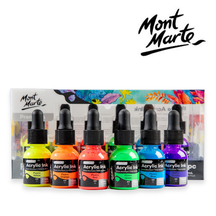 Ronis Mont Marte Fluoro Acrylic Ink 6pc x 20ml