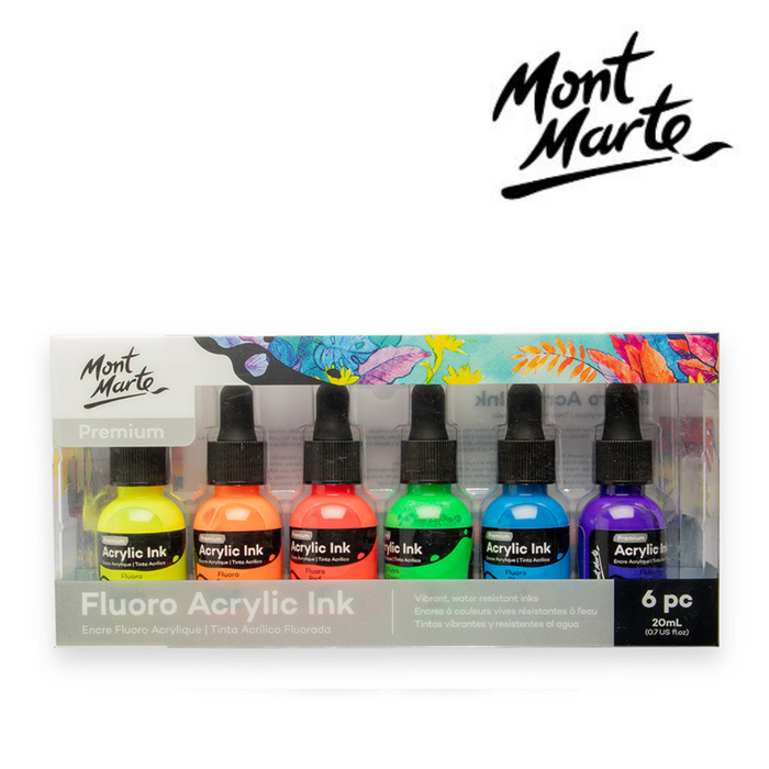 Ronis Mont Marte Fluoro Acrylic Ink 6pc x 20ml