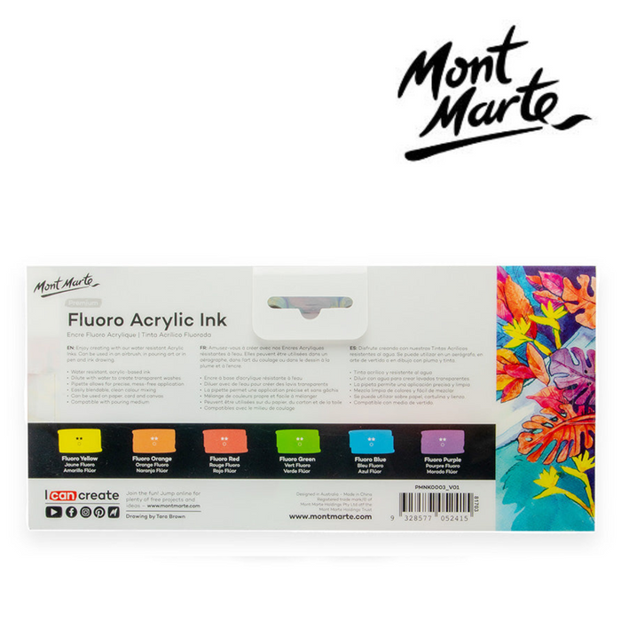 Ronis Mont Marte Fluoro Acrylic Ink 6pc x 20ml