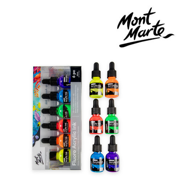 Ronis Mont Marte Fluoro Acrylic Ink 6pc x 20ml