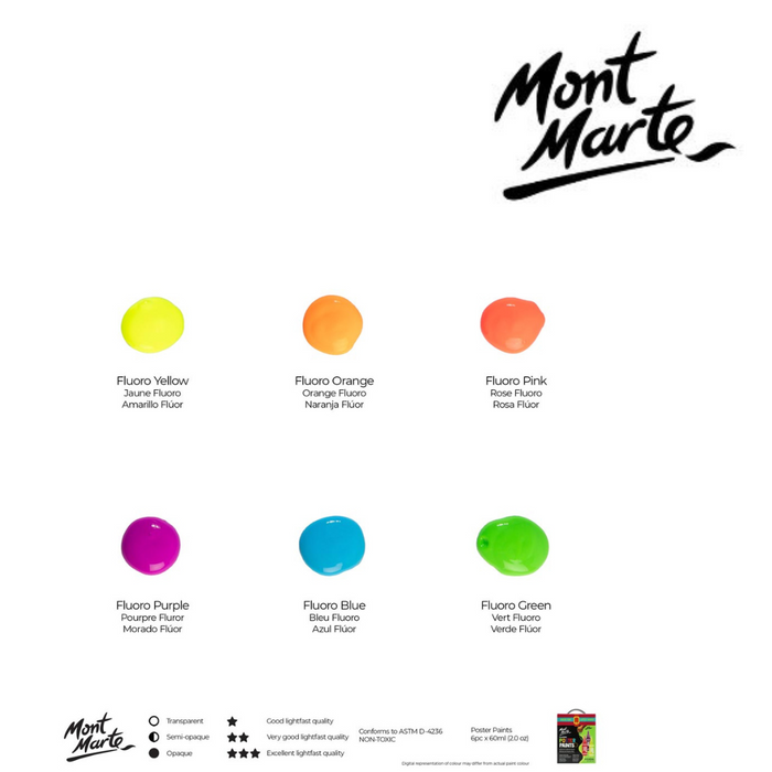 Ronis Mont Marte Fluoro Poster Paint Set 6pc x 60ml