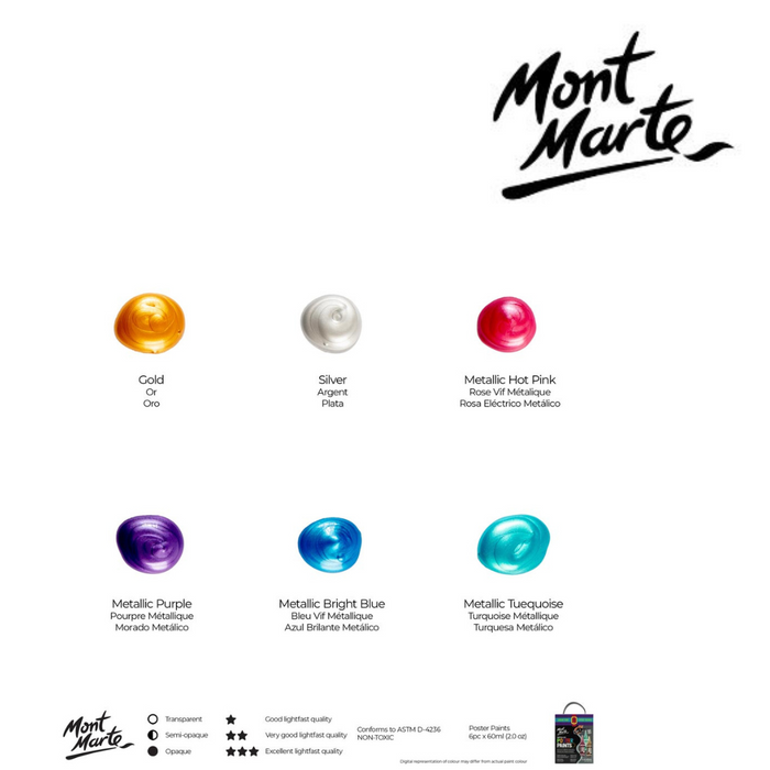 Ronis Mont Marte Metallic Poster Paint Set 6pc x 60ml