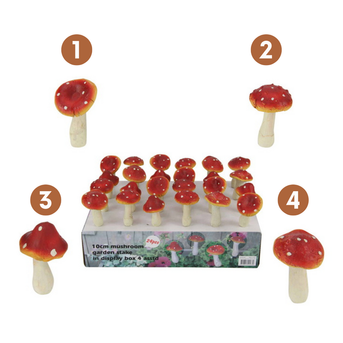 Ronis Mushroom Garden Stake 10cm 4 Asstd