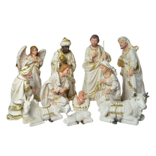 Ronis Nativity Set White & Gold 11pcs 46cm