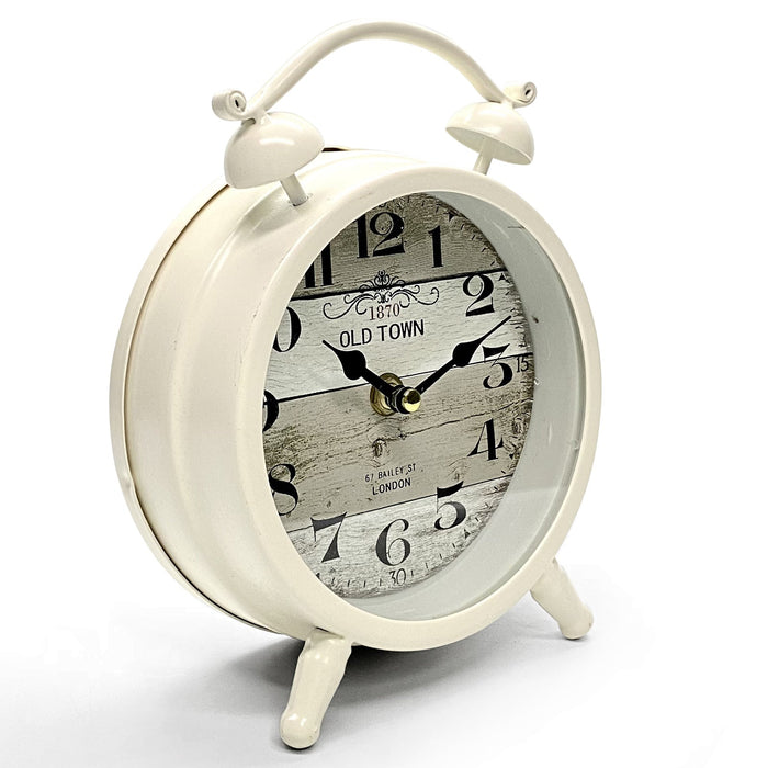 Ronis Old Town Faux Twin Bell Metal Vintage Desk Clock 16x6x20.5cm Off White