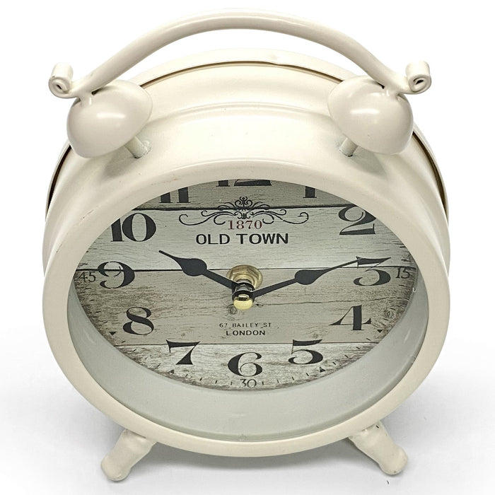 Ronis Old Town Faux Twin Bell Metal Vintage Desk Clock 16x6x20.5cm Off White