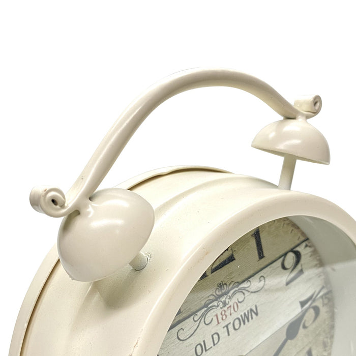 Ronis Old Town Faux Twin Bell Metal Vintage Desk Clock 16x6x20.5cm Off White