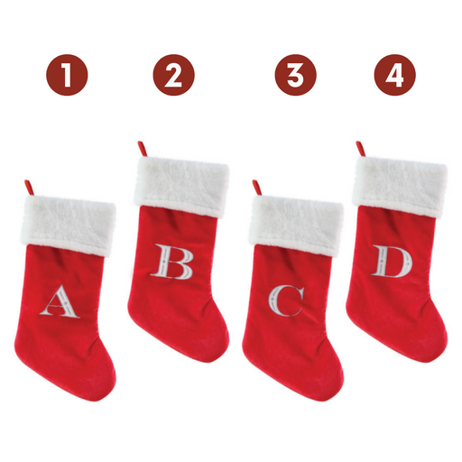 Ronis Personalised Initial Stocking 50cm Red/Silver 4 Asstd