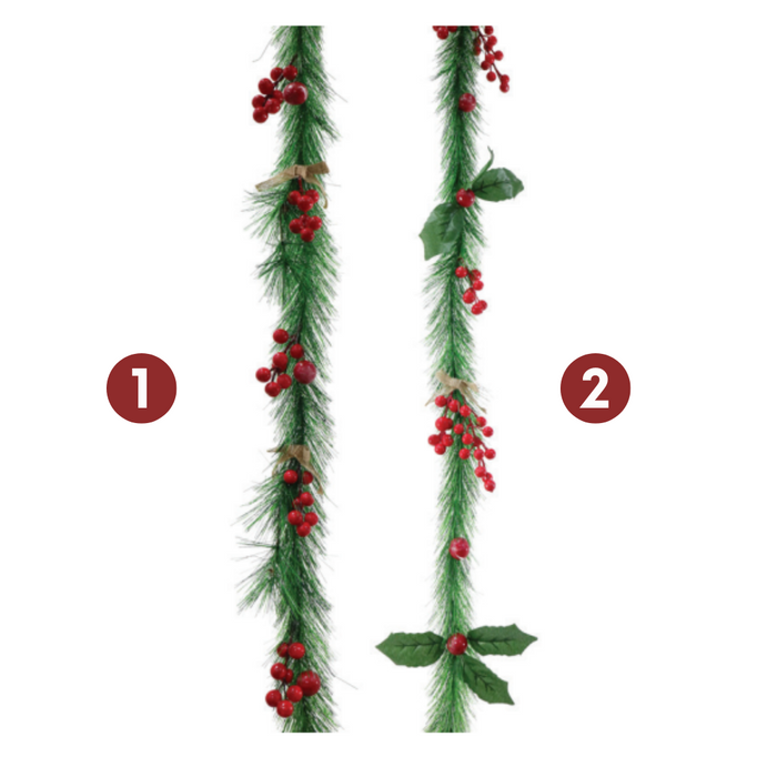 Ronis Pine Berries Garland With Bow 180cm 2 Asstd