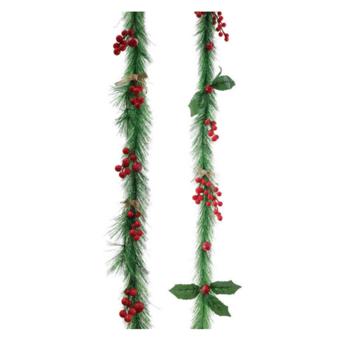 Ronis Pine Berries Garland With Bow 180cm 2 Asstd