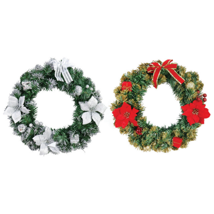 Ronis Poinsettia Glitter Wreath 40cm 2 Asstd