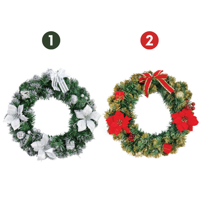 Ronis Poinsettia Glitter Wreath 40cm 2 Asstd