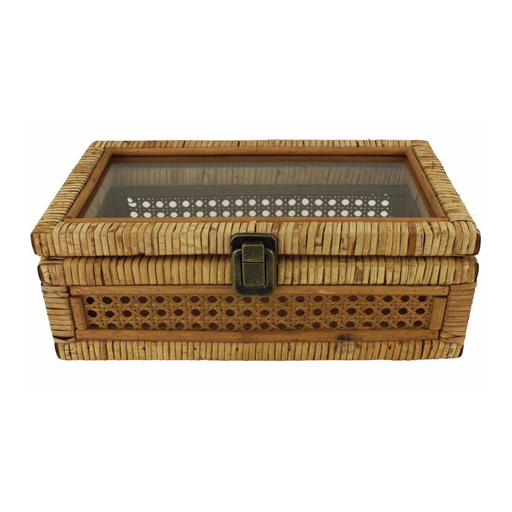 Ronis Rattan Glass Box 32.5x11cm