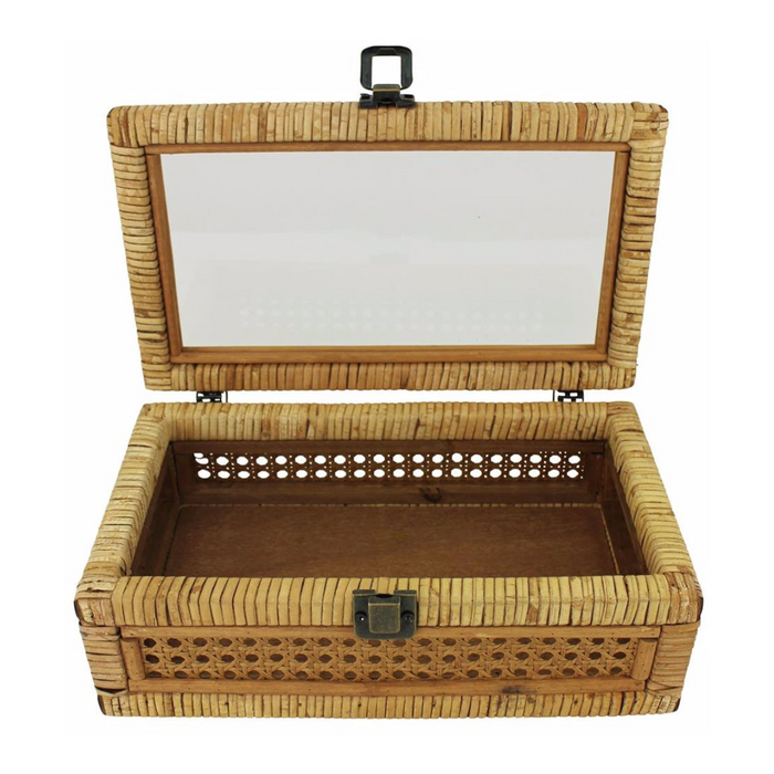 Ronis Rattan Glass Box 32.5x11cm