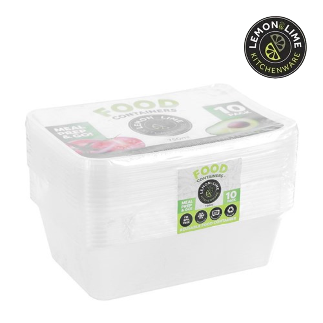 Reusable Food Container Rectangle 750ml 10pk Lemon and Lime