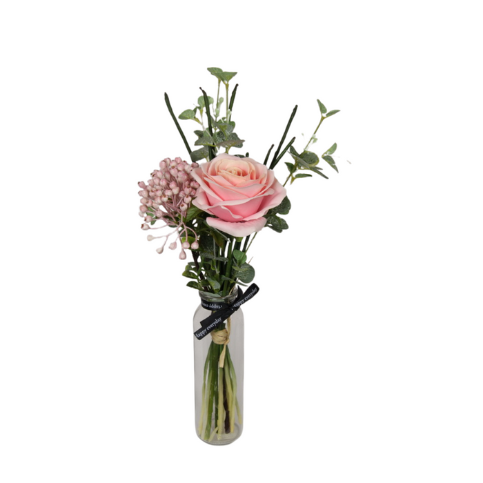 Ronis Rose Flowers in Glass Vase 38cm 3 Asstd