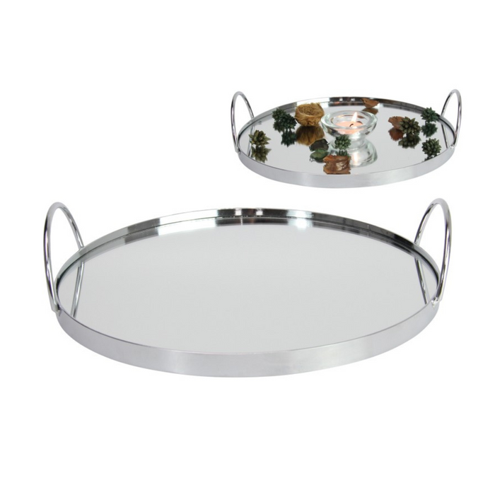 Ronis Round Mirrored Tray with Handles 25cm