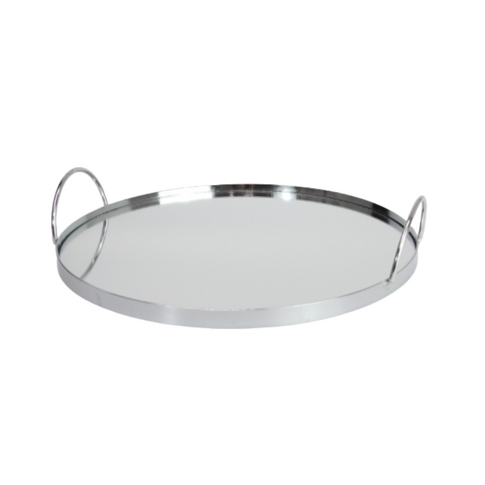 Ronis Round Mirrored Tray with Handles 30cm